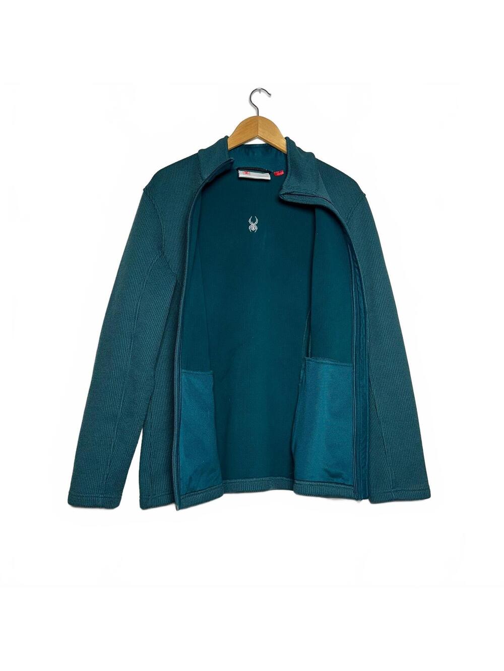 Spyder Core Sweater Jacket XXL Teal Ribbed Knit Full Zip Fleece - Picture 6 of 9